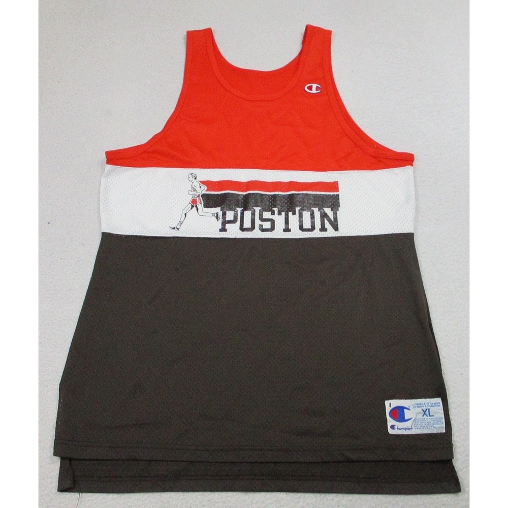 Vintage Champion Tank Top Mens XL Brown Orange Poston Running Jersey 90s